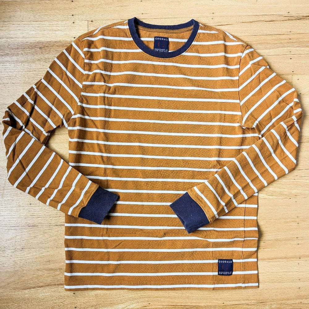 Goodale longsleeve, slim fit striped shirt - dark mustard, navy, white sz Medium
